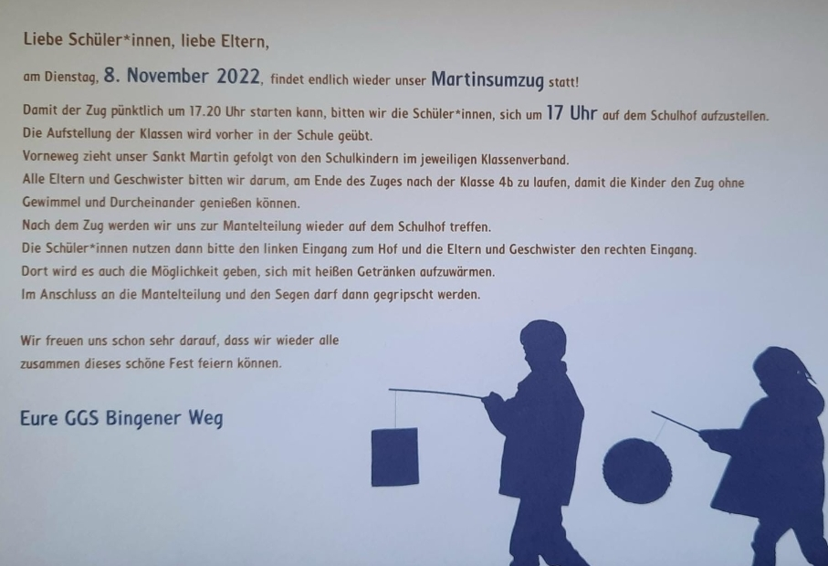 Plakat der GGS über den Martinsumzug